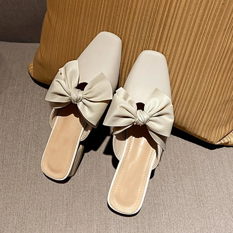 AngryMonkey Women Flats Mules Comfort Closed Toe Square Toe Backless Slides Chunky Low Heeled Sandals Slip On Leather Ballet Walking Loafers