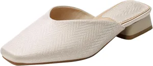 AngryMonkey Women Flats Mules Comfort Closed Toe Square Toe Backless Slides Chunky Low Heeled Sandals Slip On Leather Ballet Walking Loafers