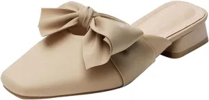 AngryMonkey Women Flats Mules Comfort Closed Toe Square Toe Backless Slides Chunky Low Heeled Sandals Slip On Leather Ballet Walking Loafers