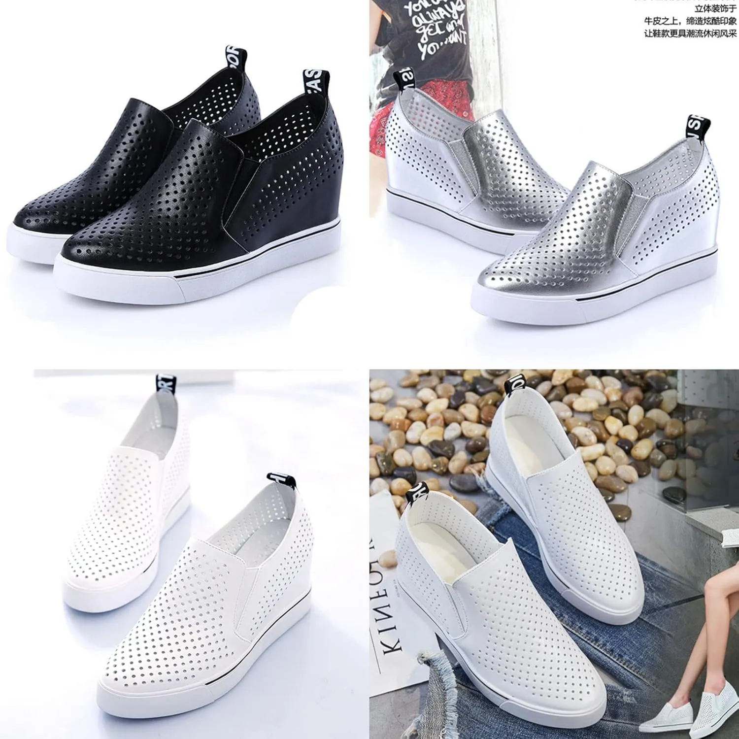 AngryMonkey Women's Hidden Wedge Sole Booties,Ankle Heels Vulcanized Hollow Breathe Comfy Slip on Sneakers Platform Shoes