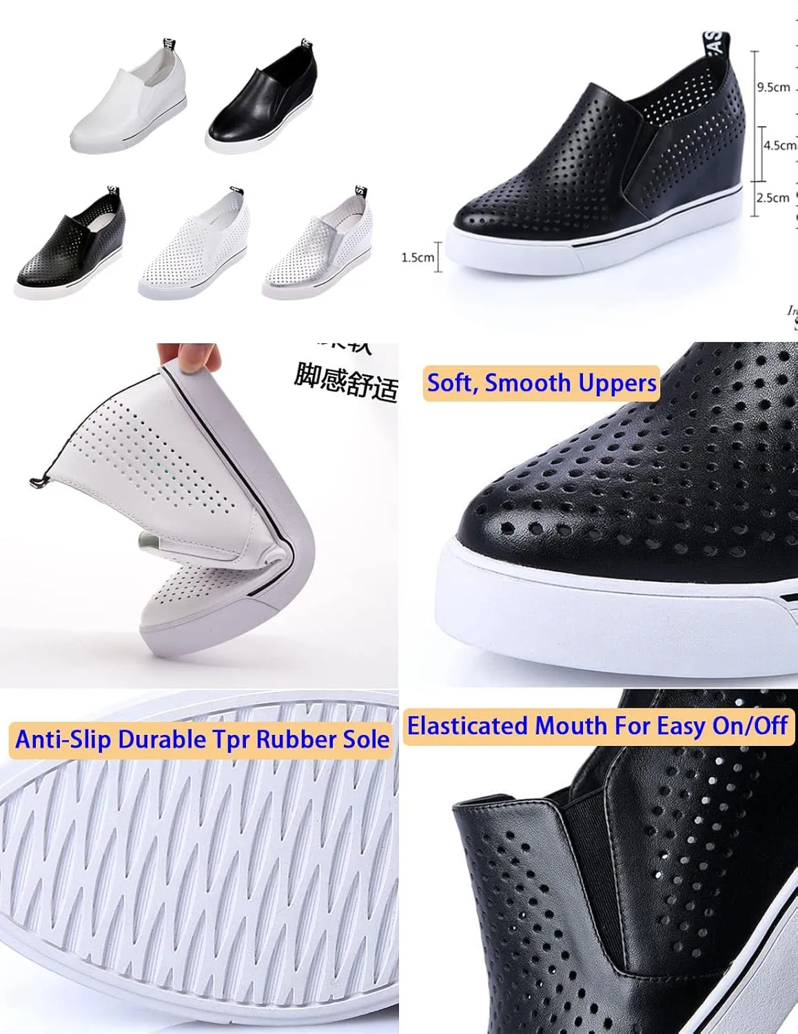 AngryMonkey Women's Hidden Wedge Sole Booties,Ankle Heels Vulcanized Hollow Breathe Comfy Slip on Sneakers Platform Shoes