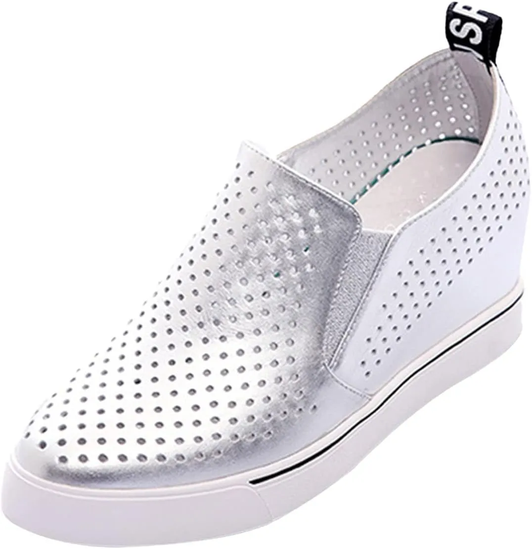 AngryMonkey Women's Hidden Wedge Sole Booties,Ankle Heels Vulcanized Hollow Breathe Comfy Slip on Sneakers Platform Shoes