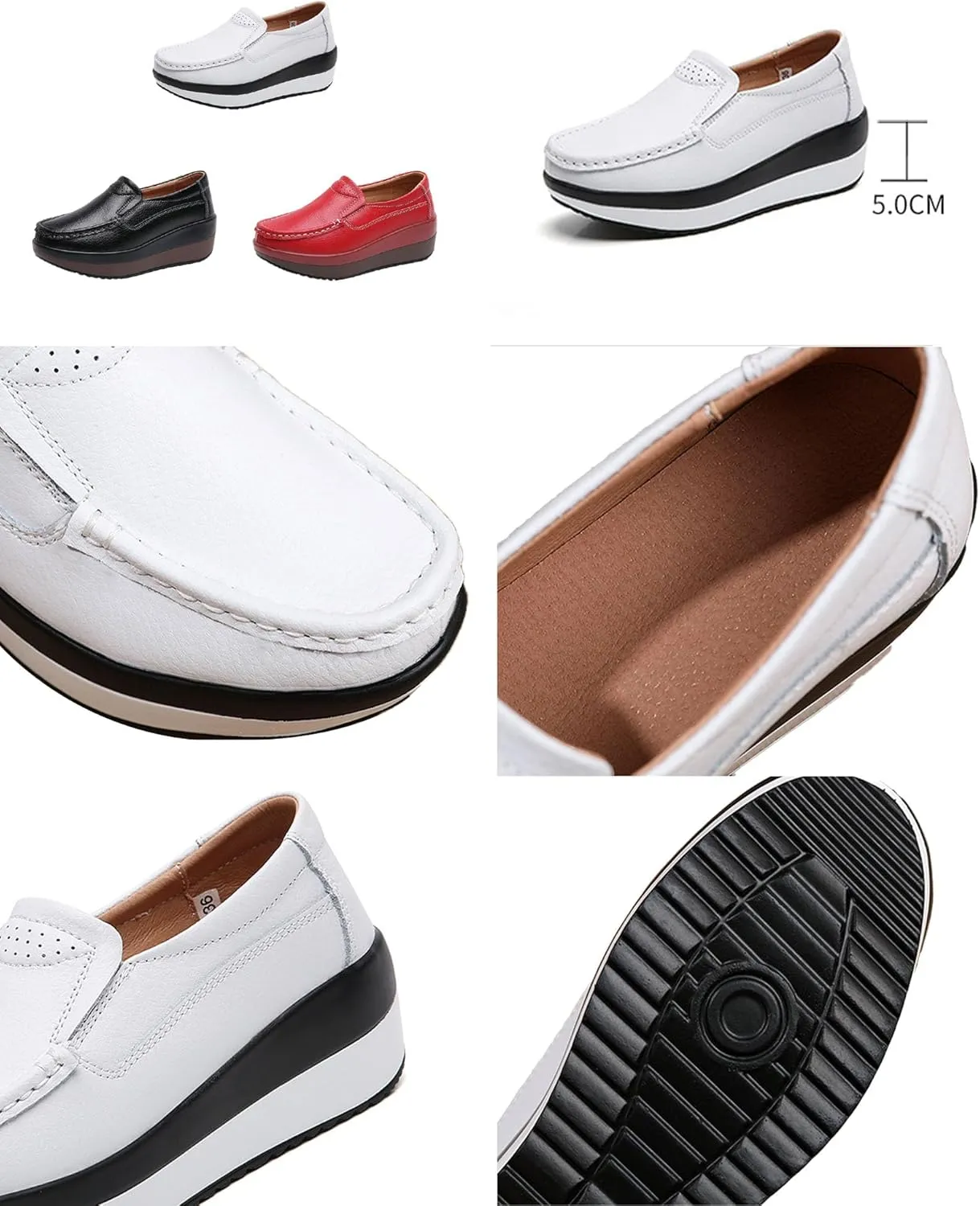 AngryMonkey Women's Platform Slip-on Loafers,Lightweight Comfort Hidden Wedge Sneakers Non-Slip Walking Leather Casual Shoes