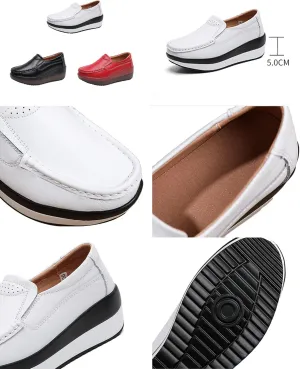 AngryMonkey Women's Platform Slip-on Loafers,Lightweight Comfort Hidden Wedge Sneakers Non-Slip Walking Leather Casual Shoes