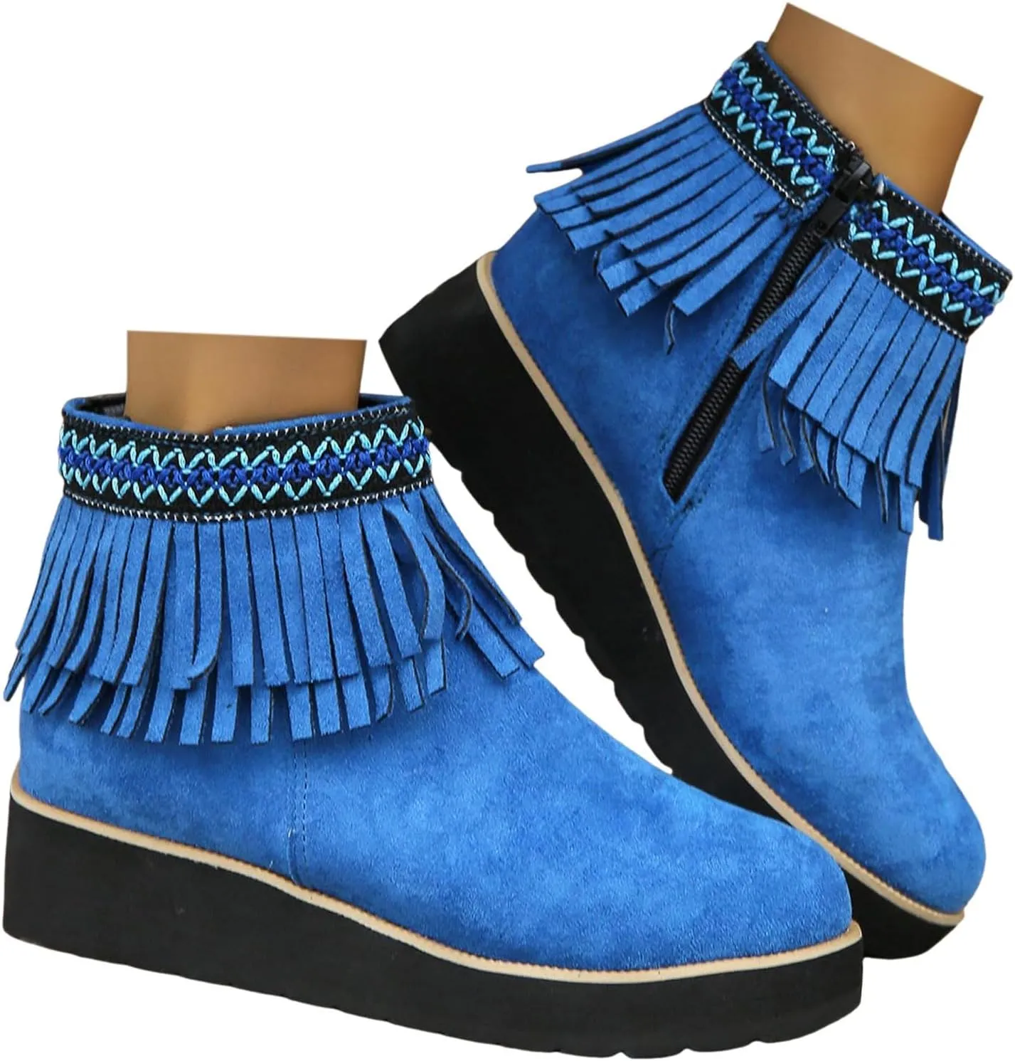 Ankle Boots for Women Comfortable Women Boots Ankle Boots Suede Frosted Tassel Soft Sole Thick Wedge Heel Ankle Boots