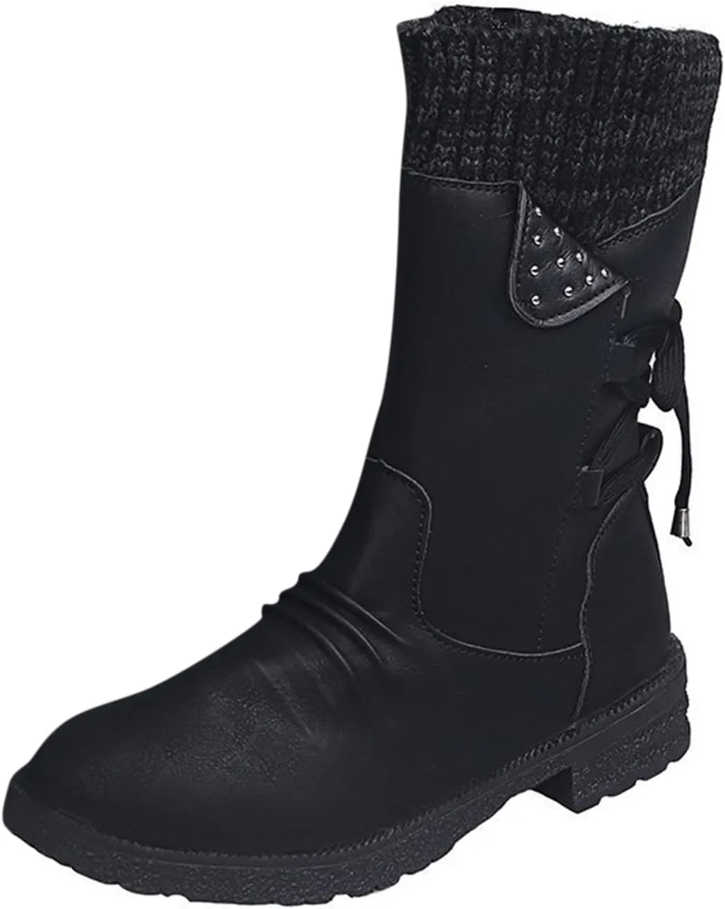 Ankle Boots for Women Winter Snow Booties Fur Lined Warm Boots Black Side Zipper Booties Round Toe Low Heel Boots