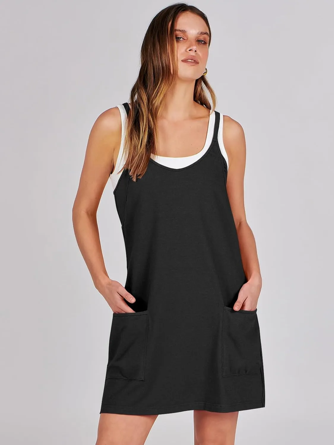 ANRABESS Women Athletic Dress Summer Tennis Workout Active Sports Mini Romper Dress Built in Shorts Travel Vacation Clothes