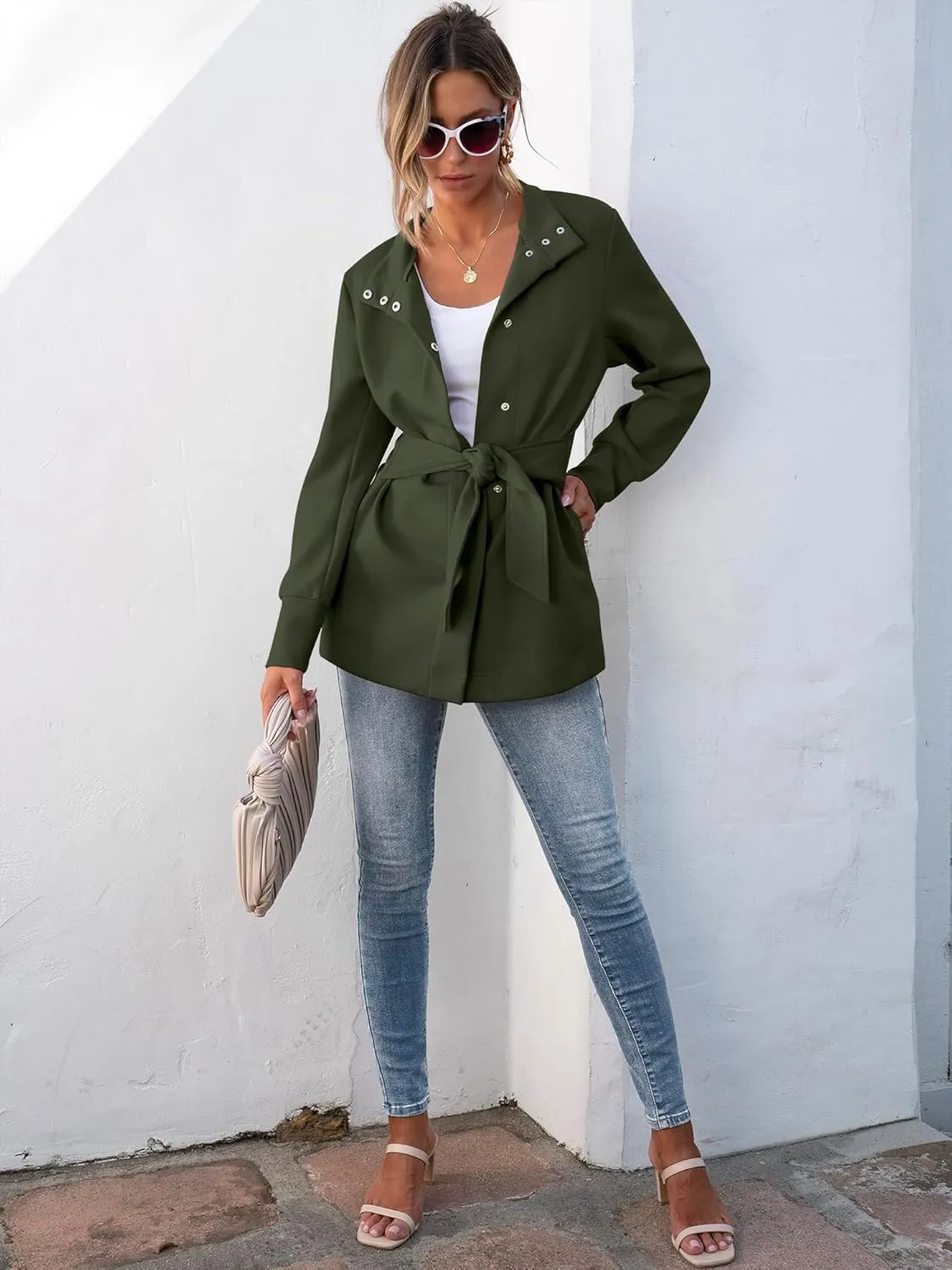 ANRABESS Womens Jacket Belted Casual Long Sleeve Wrap Trench Coat 2025 Spring Trendy Button Up Dressy Outerwear with Pockets