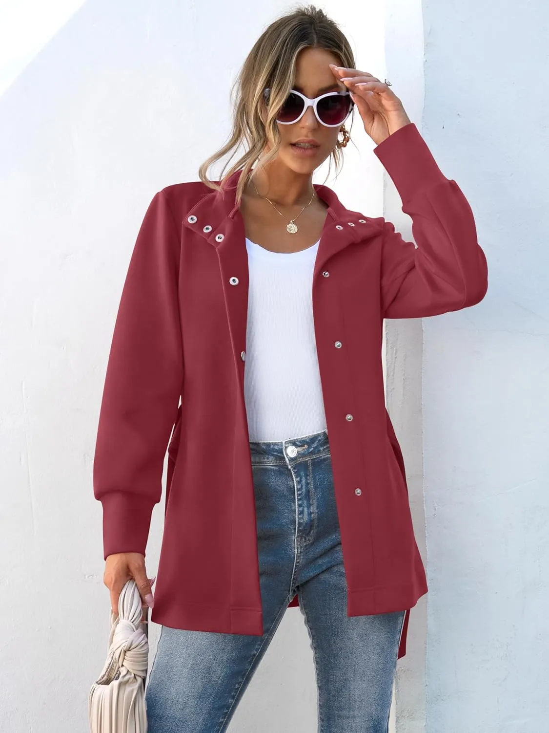 ANRABESS Womens Jacket Belted Casual Long Sleeve Wrap Trench Coat 2025 Spring Trendy Button Up Dressy Outerwear with Pockets
