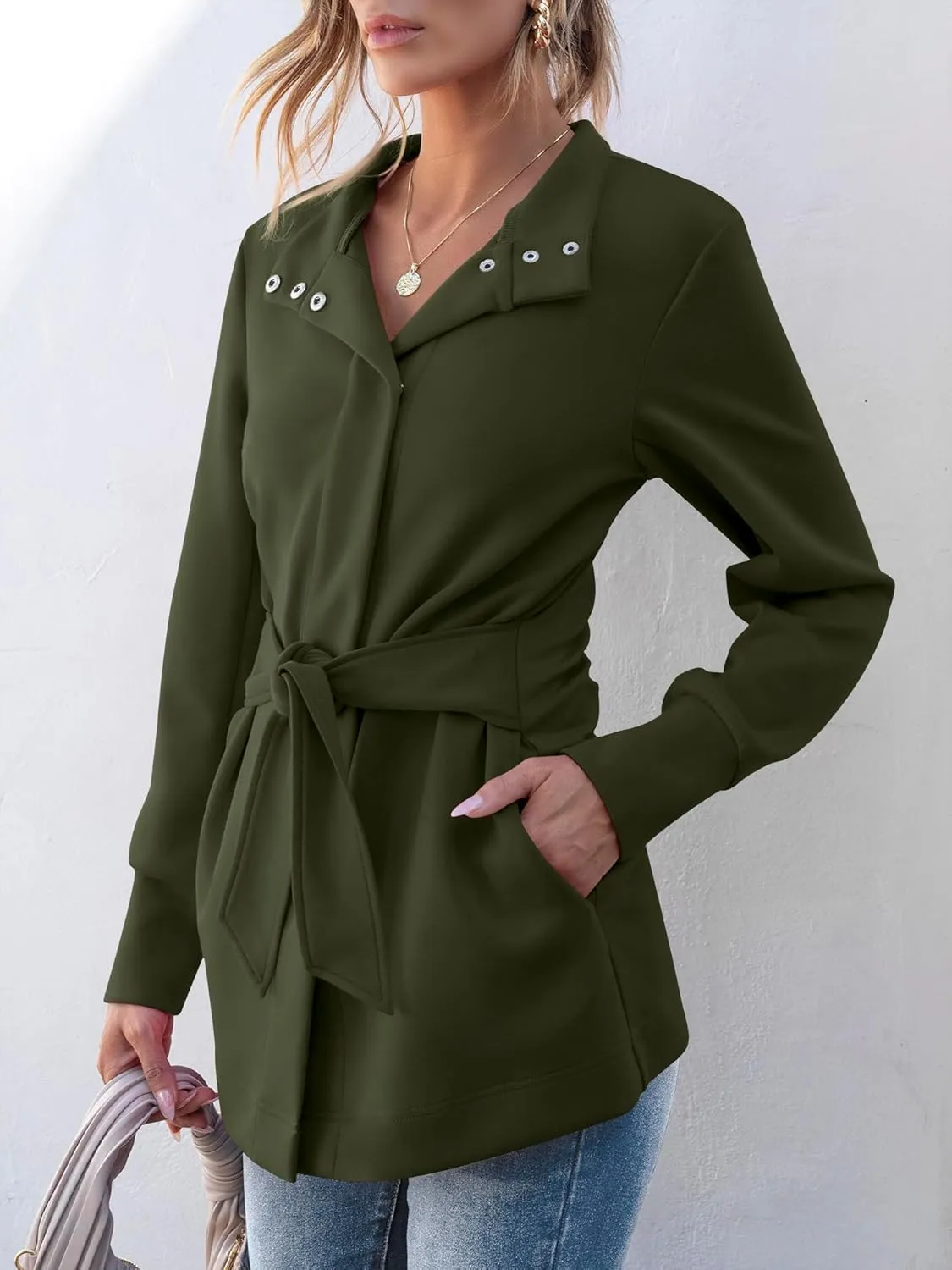 ANRABESS Womens Jacket Belted Casual Long Sleeve Wrap Trench Coat 2025 Spring Trendy Button Up Dressy Outerwear with Pockets