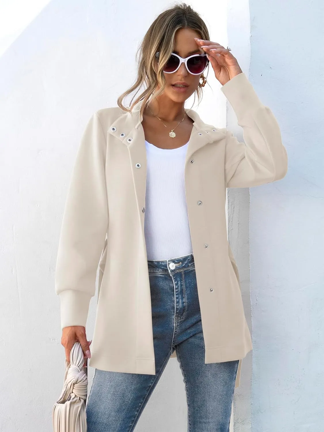 ANRABESS Womens Jacket Belted Casual Long Sleeve Wrap Trench Coat 2025 Spring Trendy Button Up Dressy Outerwear with Pockets