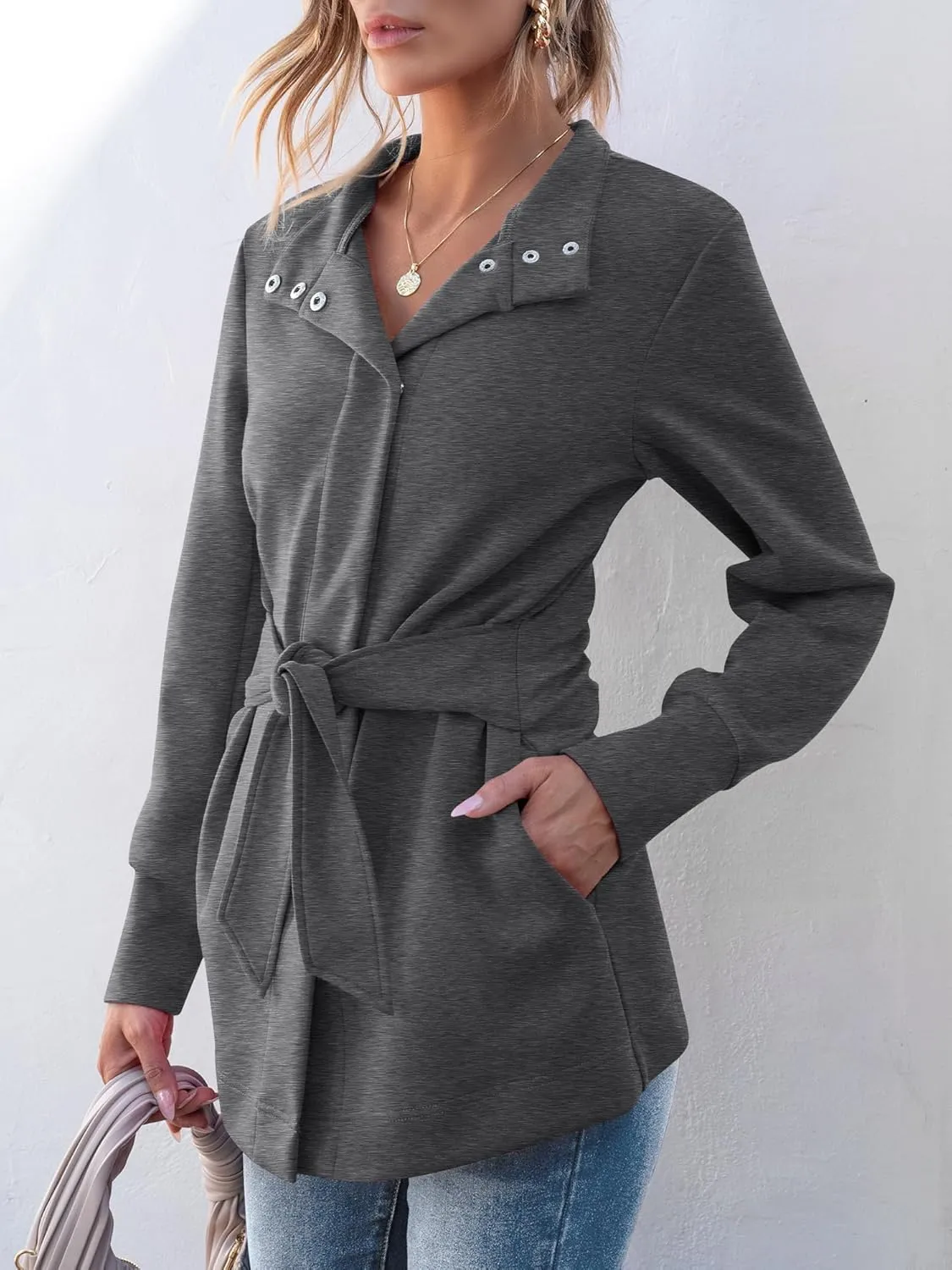 ANRABESS Womens Jacket Belted Casual Long Sleeve Wrap Trench Coat 2025 Spring Trendy Button Up Dressy Outerwear with Pockets