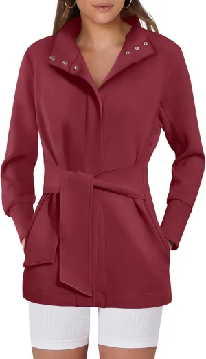 ANRABESS Womens Jacket Belted Casual Long Sleeve Wrap Trench Coat 2025 Spring Trendy Button Up Dressy Outerwear with Pockets