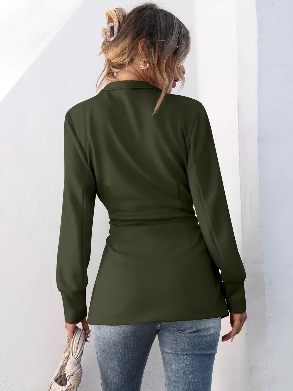 ANRABESS Womens Jacket Belted Casual Long Sleeve Wrap Trench Coat 2025 Spring Trendy Button Up Dressy Outerwear with Pockets