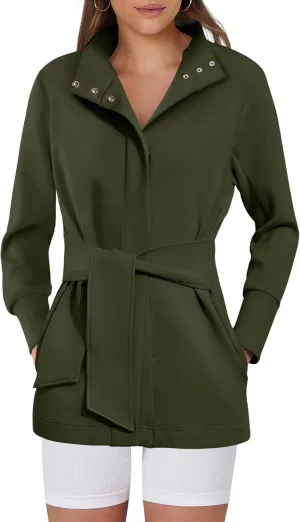 ANRABESS Womens Jacket Belted Casual Long Sleeve Wrap Trench Coat 2025 Spring Trendy Button Up Dressy Outerwear with Pockets