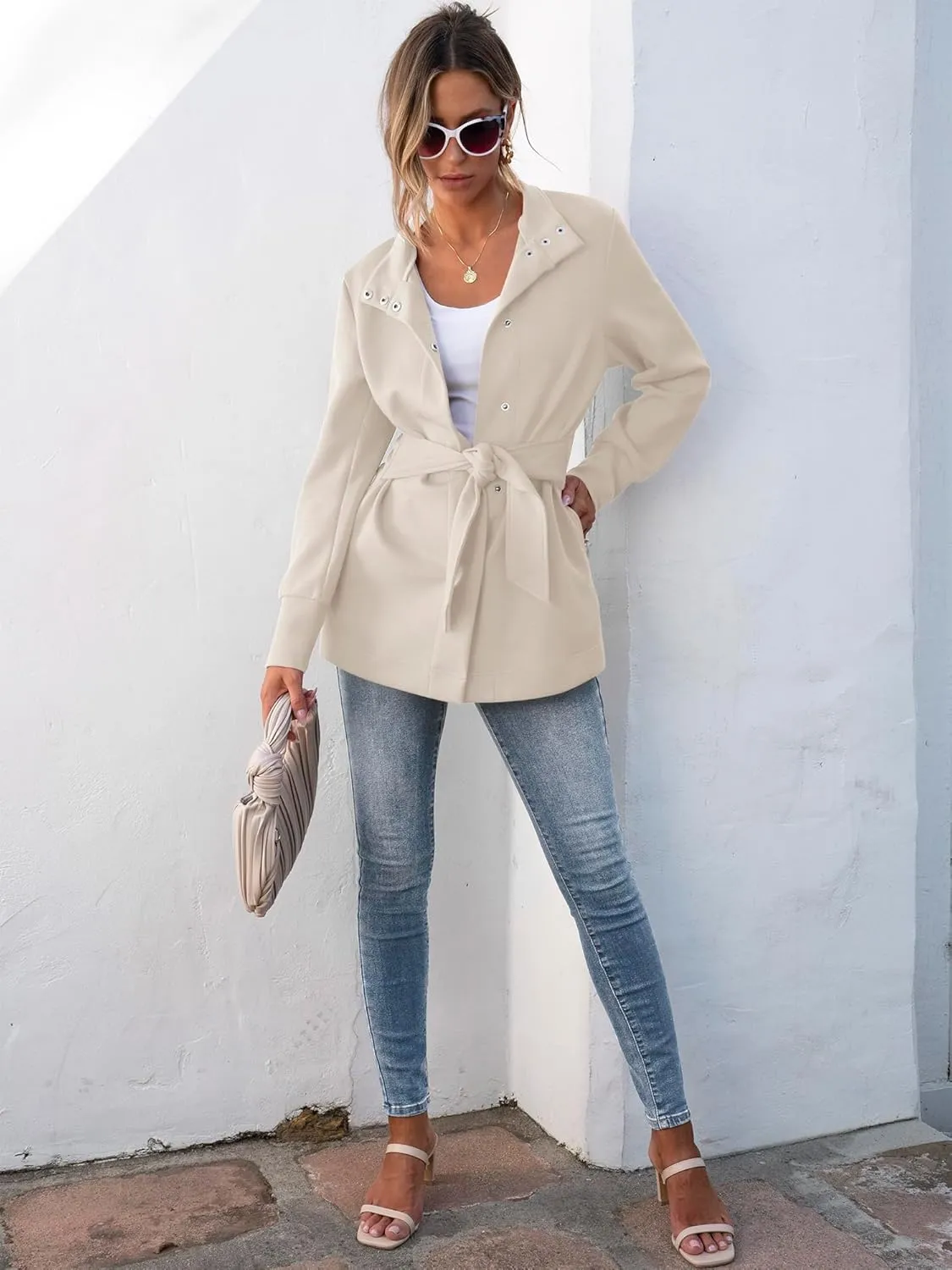 ANRABESS Womens Jacket Belted Casual Long Sleeve Wrap Trench Coat 2025 Spring Trendy Button Up Dressy Outerwear with Pockets