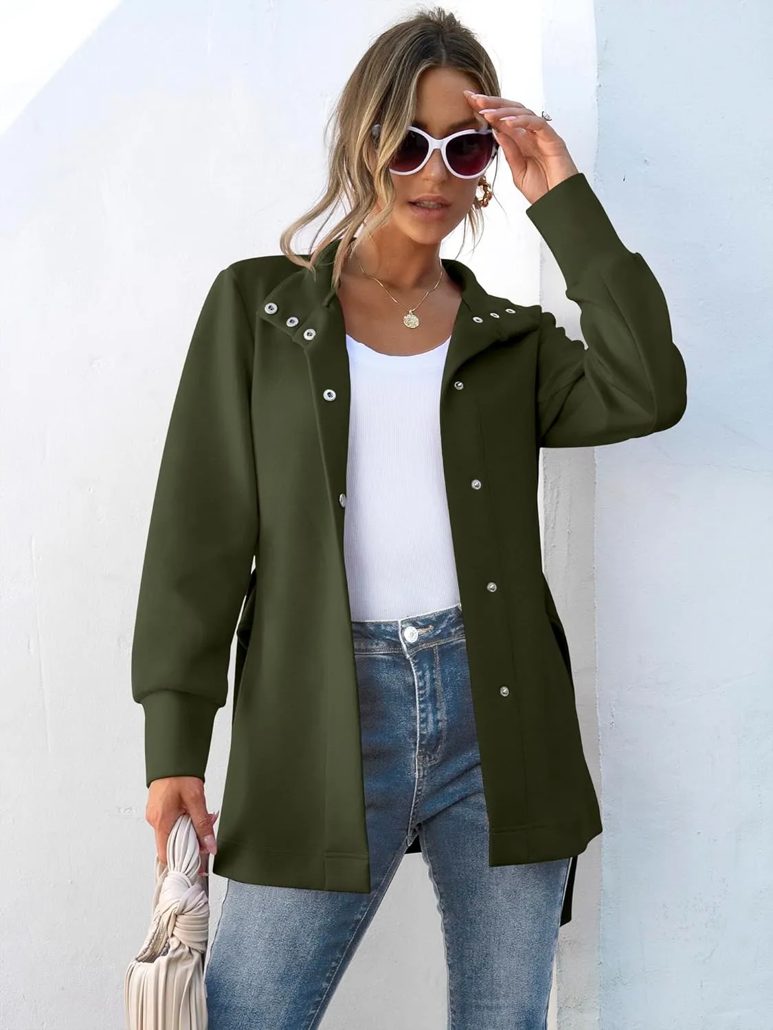 ANRABESS Womens Jacket Belted Casual Long Sleeve Wrap Trench Coat 2025 Spring Trendy Button Up Dressy Outerwear with Pockets