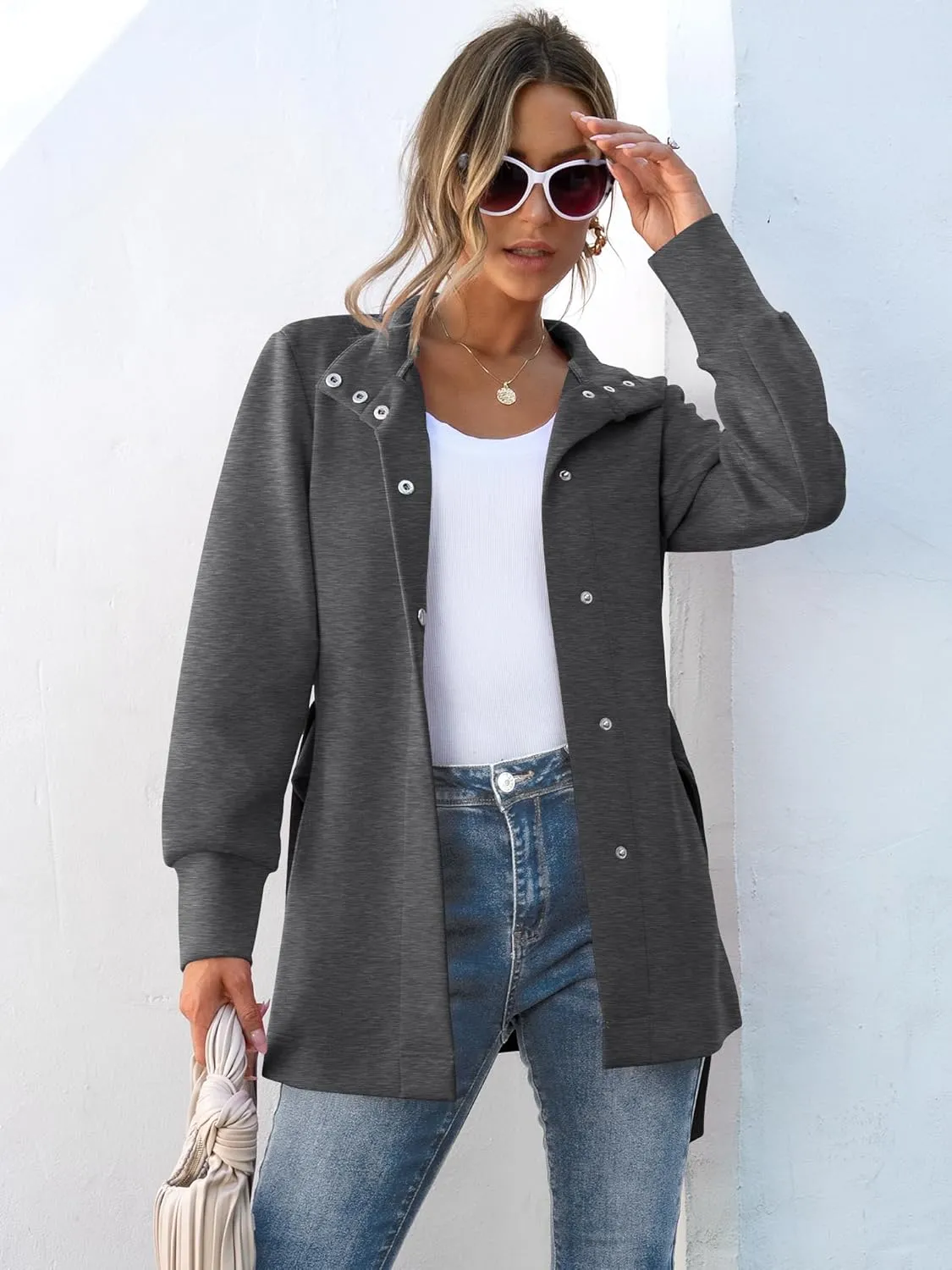 ANRABESS Womens Jacket Belted Casual Long Sleeve Wrap Trench Coat 2025 Spring Trendy Button Up Dressy Outerwear with Pockets