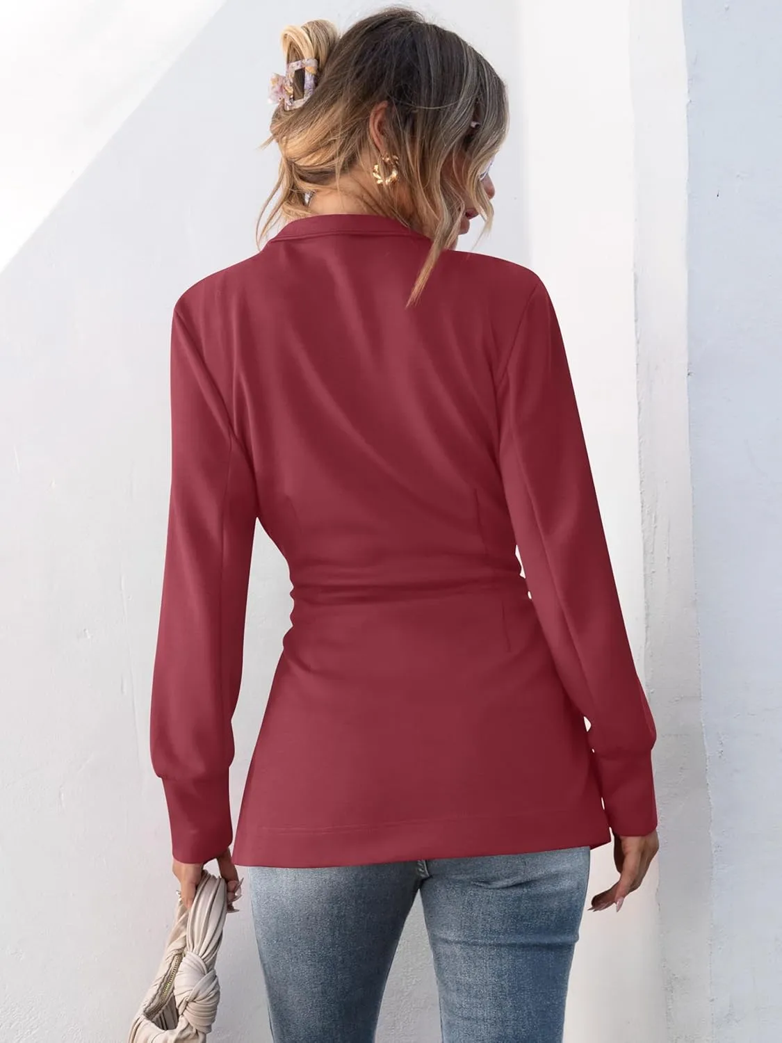 ANRABESS Womens Jacket Belted Casual Long Sleeve Wrap Trench Coat 2025 Spring Trendy Button Up Dressy Outerwear with Pockets