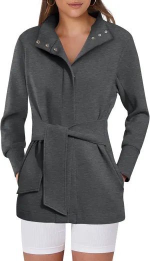 ANRABESS Womens Jacket Belted Casual Long Sleeve Wrap Trench Coat 2025 Spring Trendy Button Up Dressy Outerwear with Pockets