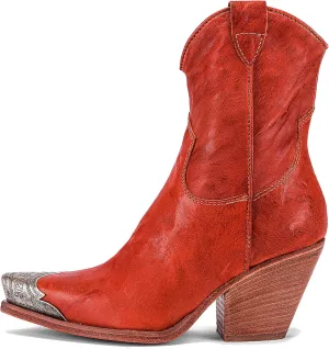 Arqa Women's Western Boots Etched Metal Toe Cowgirl Booties Stacked Block Heel Ankle Boots Side Zipper Vintage Cowboy Boot