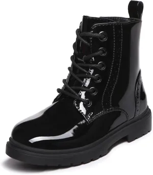 Athlefit Boys Girls Waterproof Combat Boots Lace Up Side Zipper Ankle Booties for Toddler/Little Kid/Big Kid