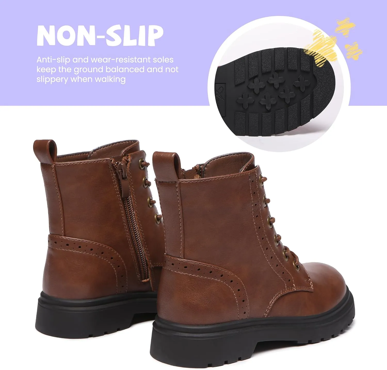 Athlefit Boys Girls Waterproof Combat Boots Lace Up Side Zipper Ankle Booties for Toddler/Little Kid/Big Kid