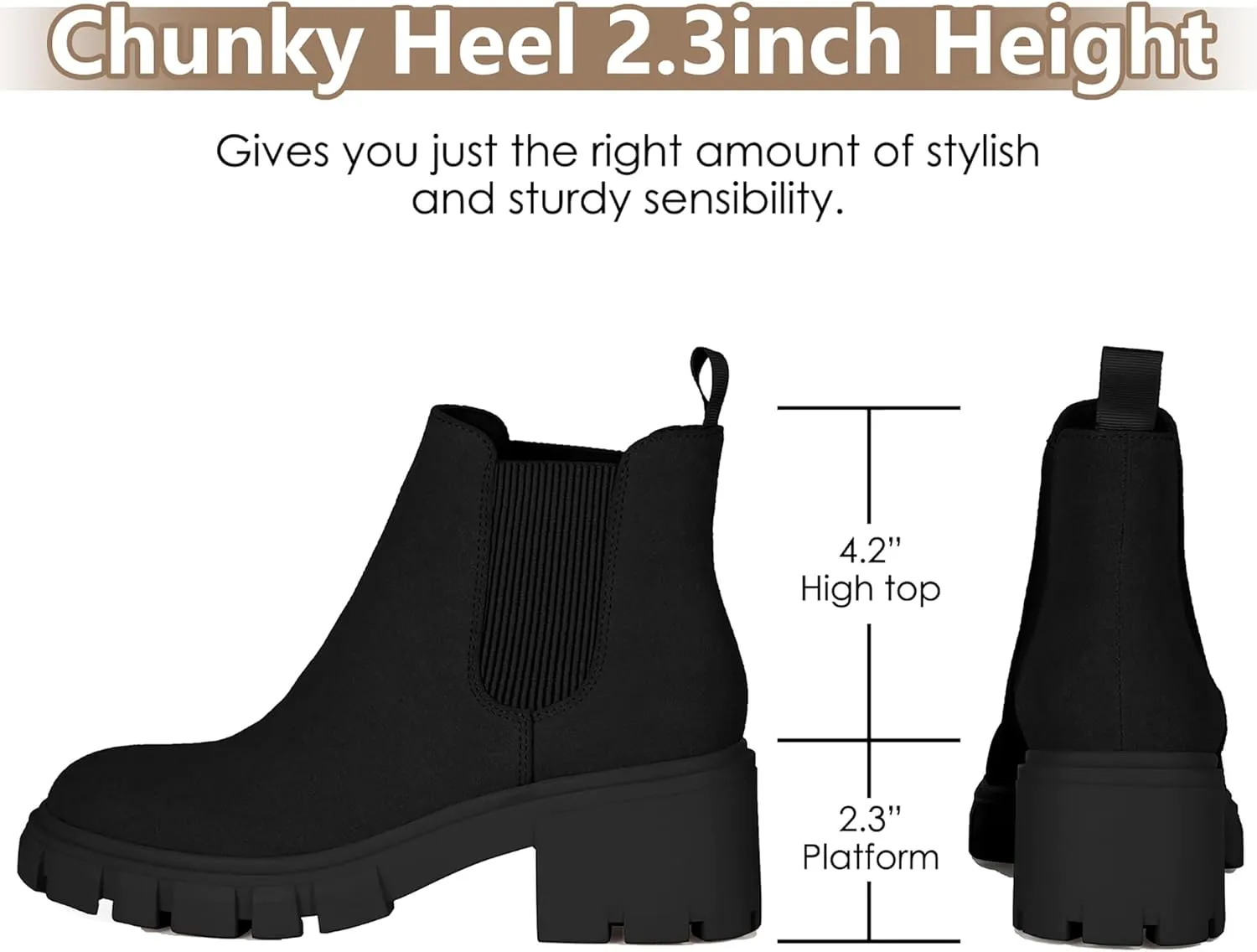 Athlefit Women's Chelsea Boots Fashion Lug Sole Chunky Heel Slip on Elastic Ankle Booties