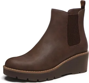 Athlefit Women's Chelsea Wedge Boots Elastic Platform Lug Sole Slip on Wedge Ankle Booties
