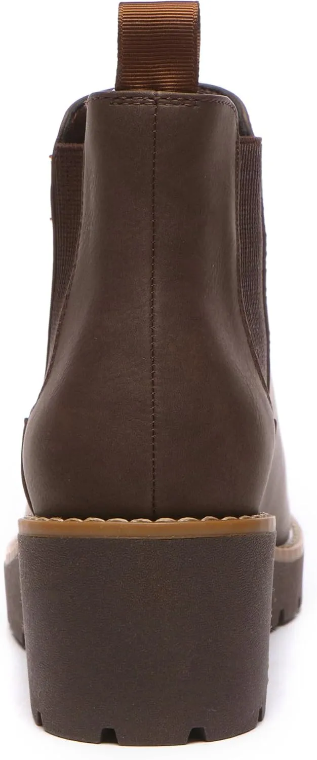 Athlefit Women's Chelsea Wedge Boots Elastic Platform Lug Sole Slip on Wedge Ankle Booties
