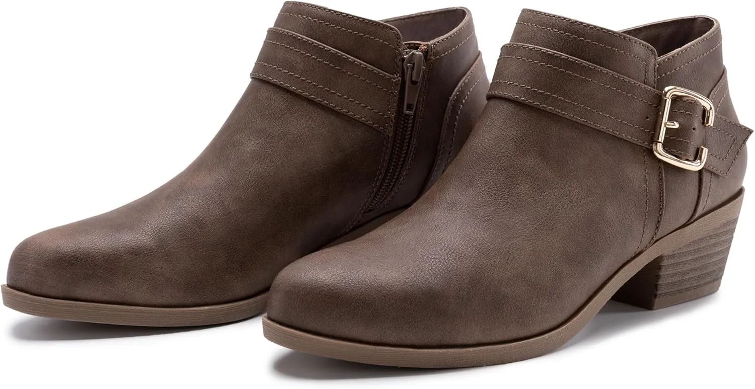 Athlefit Women's Chunky Low Heel Ankle Boots Classic Pointed Toe Side Zipper Booties