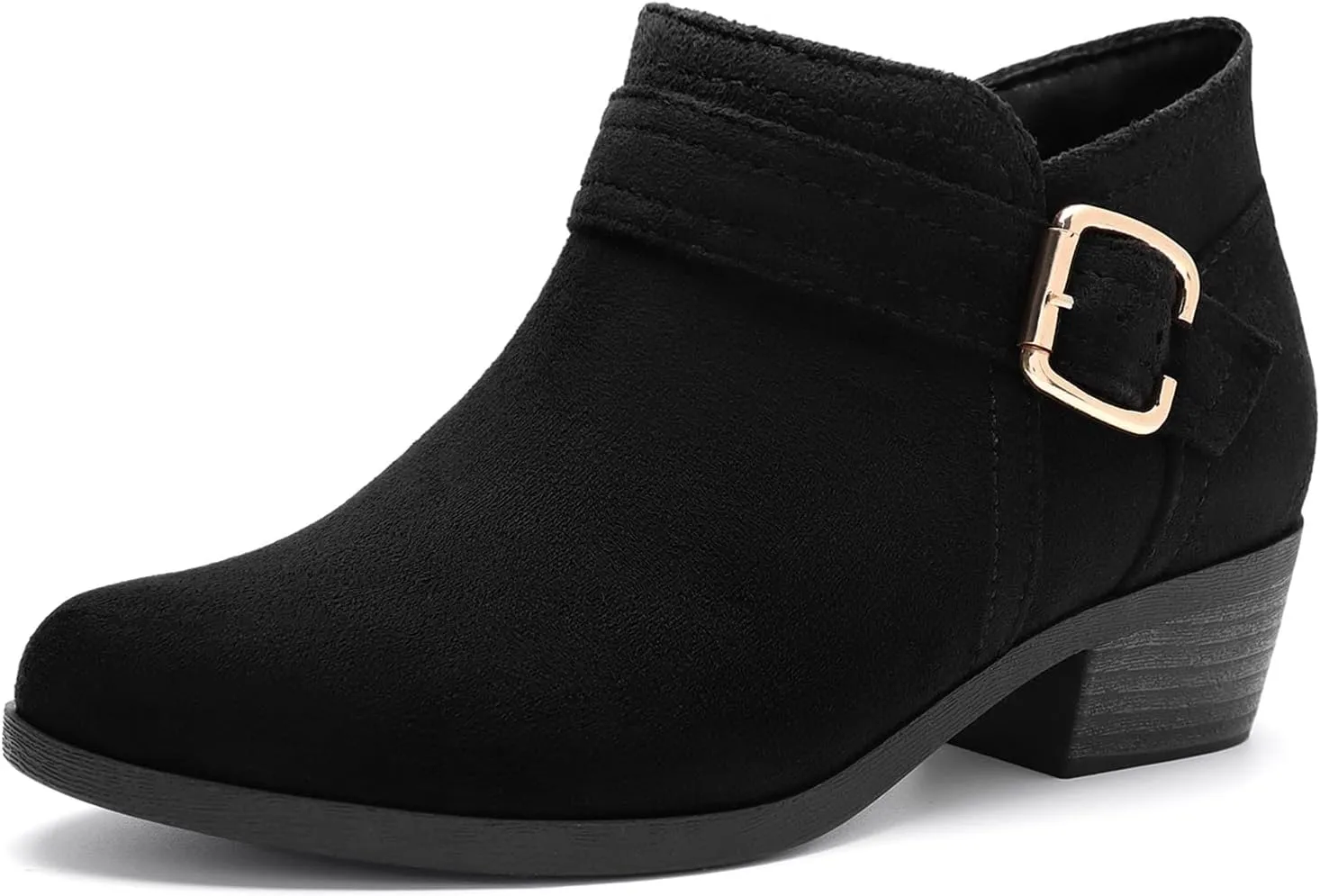 Athlefit Women's Chunky Low Heel Ankle Boots Classic Pointed Toe Side Zipper Booties