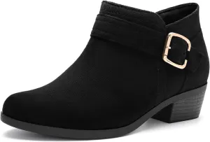 Athlefit Women's Chunky Low Heel Ankle Boots Classic Pointed Toe Side Zipper Booties