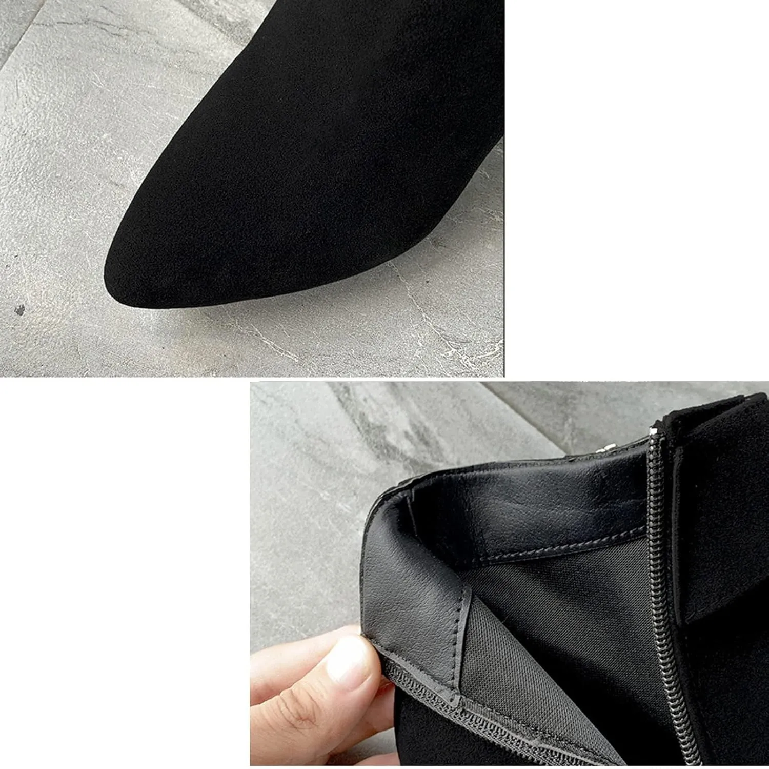 AUNTHUI Women's Suede Pointed Toe Chunky Heel Booties with Buckle Strap?Winter Retro Solid Color Side zipper Mid-Heel Booties
