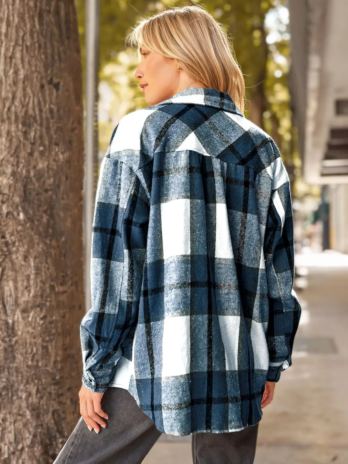 AUTOMET Womens Fall Outfits Fashion Clothes Shackets Flannel Plaid Button Down Long Sleeve Shirts Jackets