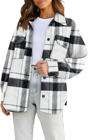 AUTOMET Womens Fall Outfits Fashion Clothes Shackets Flannel Plaid Button Down Long Sleeve Shirts Jackets