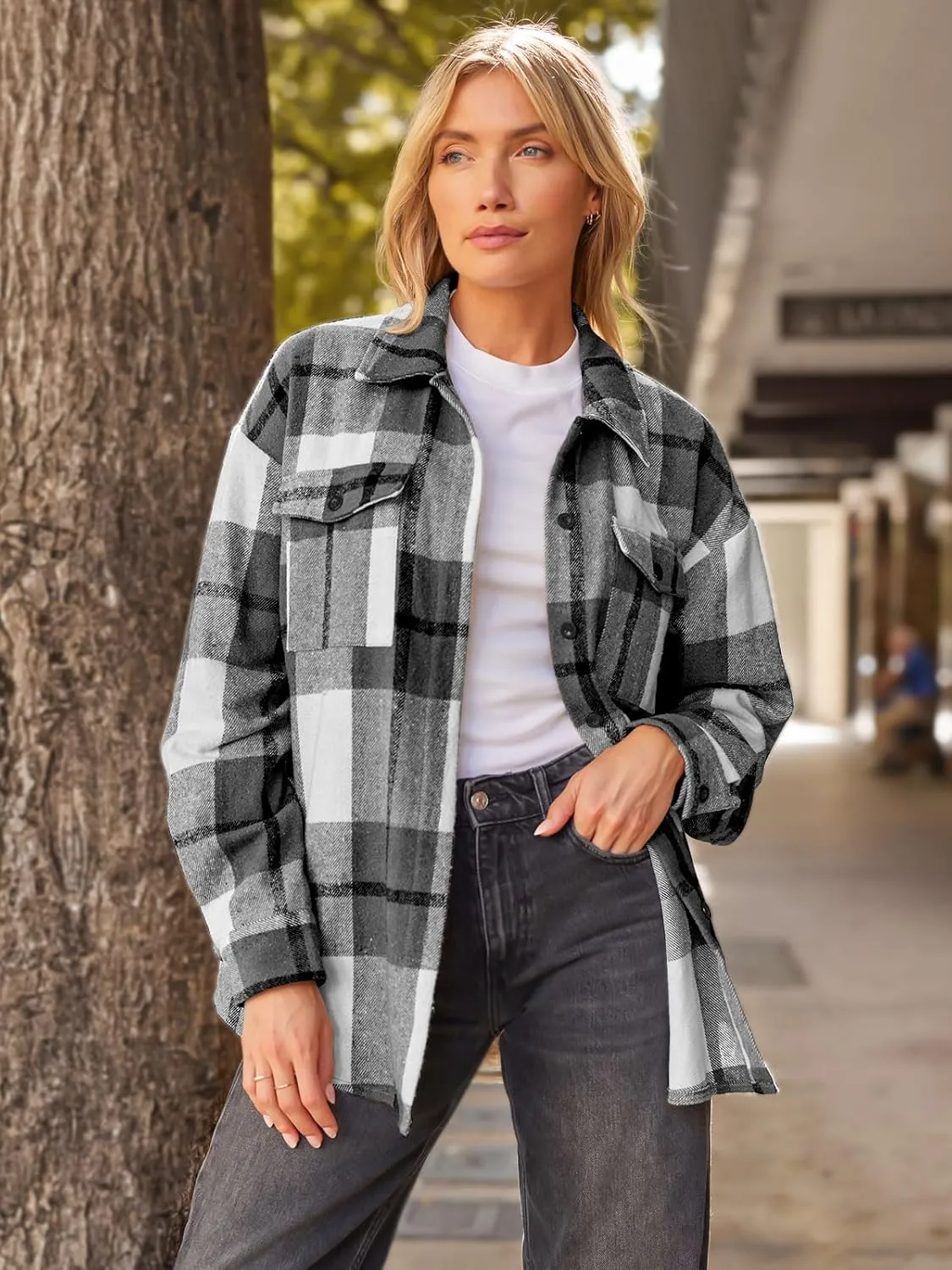 AUTOMET Womens Fall Outfits Fashion Clothes Shackets Flannel Plaid Button Down Long Sleeve Shirts Jackets