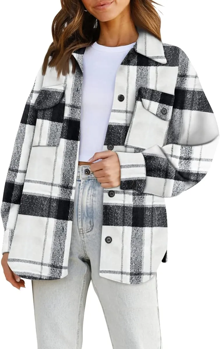 AUTOMET Womens Fall Outfits Fashion Clothes Shackets Flannel Plaid Button Down Long Sleeve Shirts Jackets