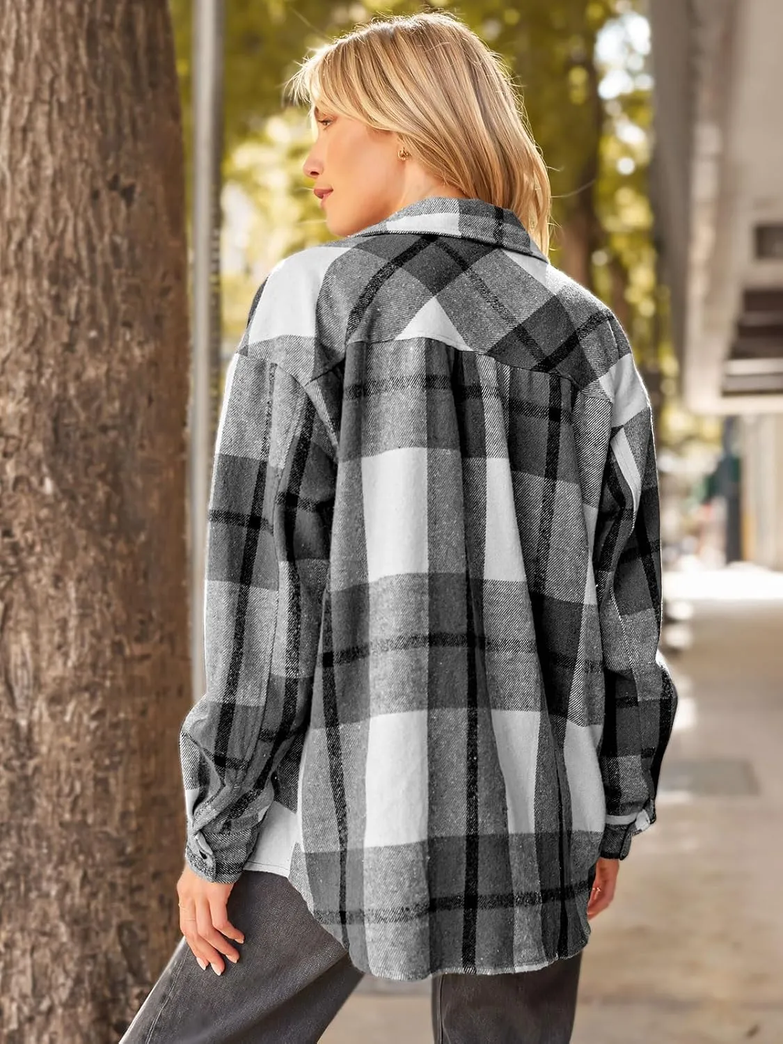 AUTOMET Womens Fall Outfits Fashion Clothes Shackets Flannel Plaid Button Down Long Sleeve Shirts Jackets