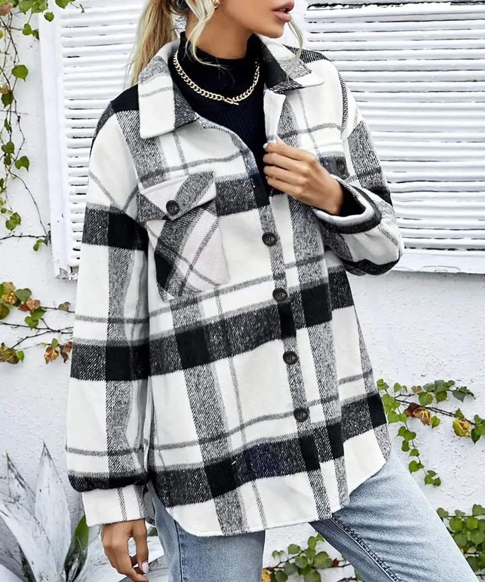 AUTOMET Womens Fall Outfits Fashion Clothes Shackets Flannel Plaid Button Down Long Sleeve Shirts Jackets