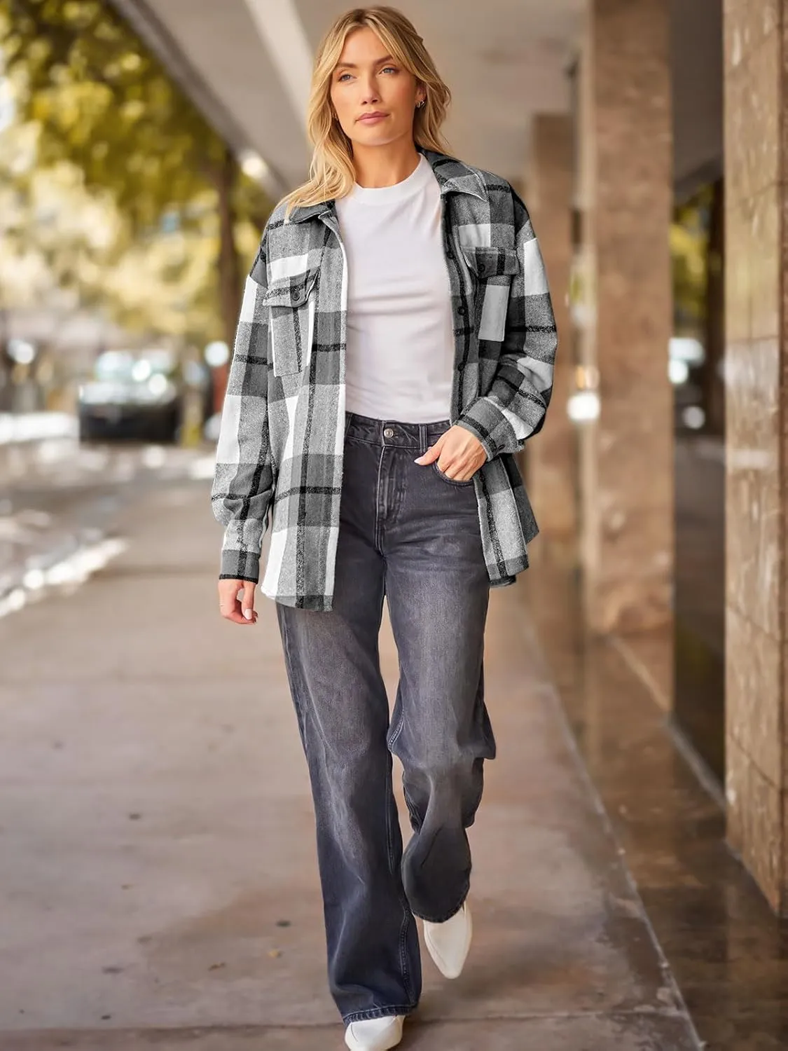 AUTOMET Womens Fall Outfits Fashion Clothes Shackets Flannel Plaid Button Down Long Sleeve Shirts Jackets