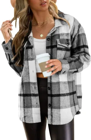 AUTOMET Womens Fall Outfits Fashion Clothes Shackets Flannel Plaid Button Down Long Sleeve Shirts Jackets