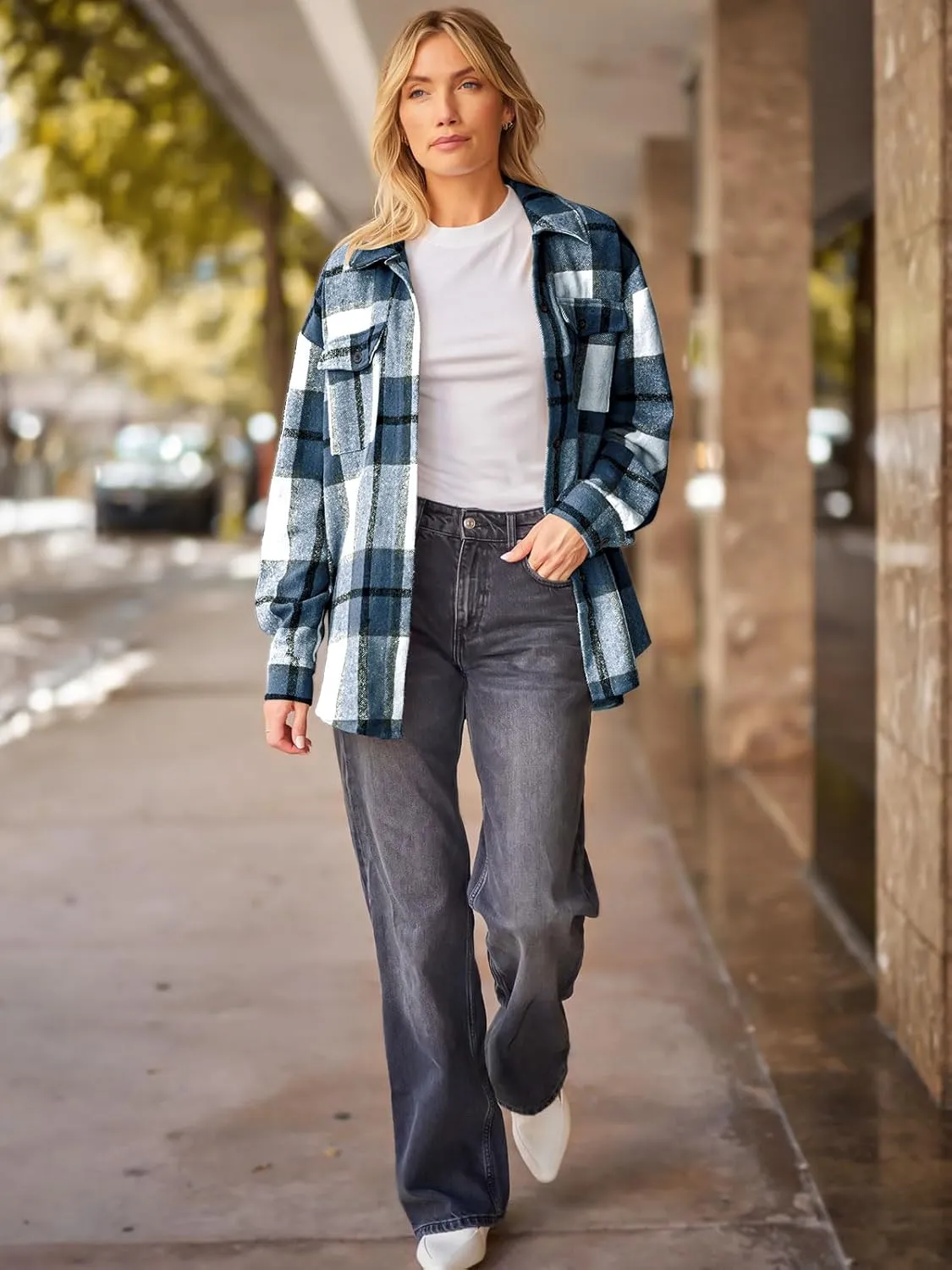 AUTOMET Womens Fall Outfits Fashion Clothes Shackets Flannel Plaid Button Down Long Sleeve Shirts Jackets