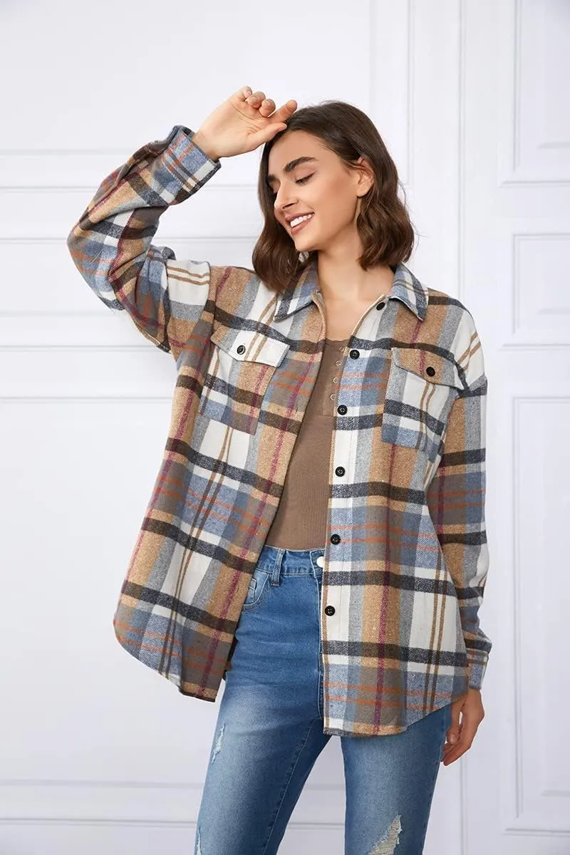 AUTOMET Womens Fall Outfits Fashion Clothes Shackets Flannel Plaid Button Down Long Sleeve Shirts Jackets