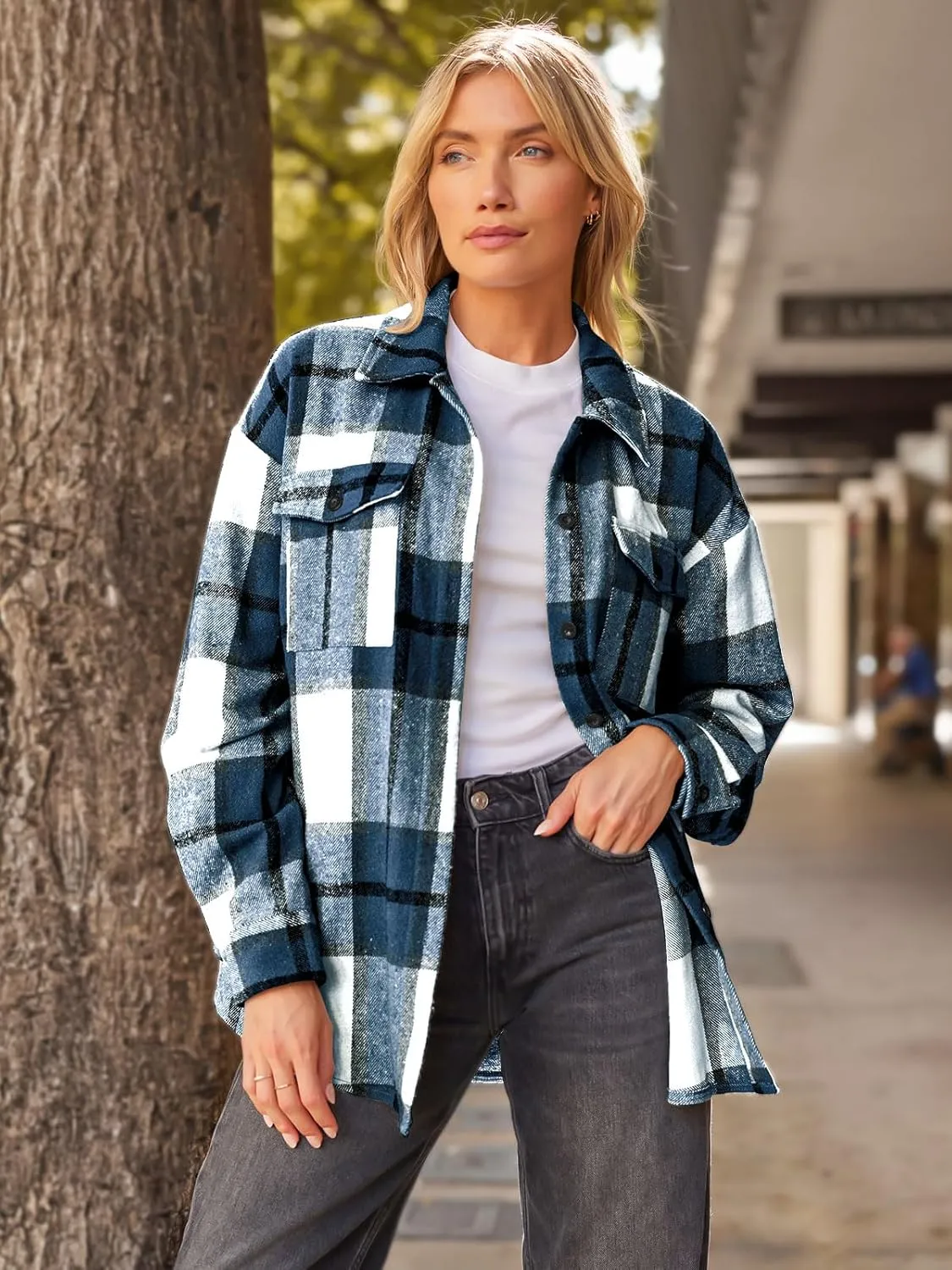 AUTOMET Womens Fall Outfits Fashion Clothes Shackets Flannel Plaid Button Down Long Sleeve Shirts Jackets