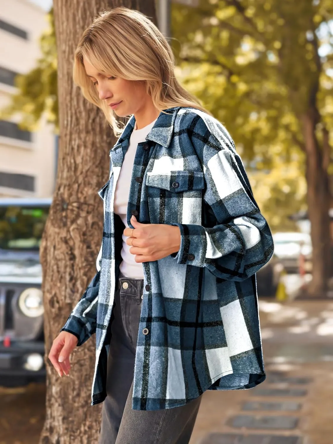 AUTOMET Womens Fall Outfits Fashion Clothes Shackets Flannel Plaid Button Down Long Sleeve Shirts Jackets