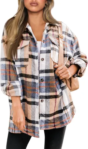 AUTOMET Womens Fall Outfits Fashion Clothes Shackets Flannel Plaid Button Down Long Sleeve Shirts Jackets