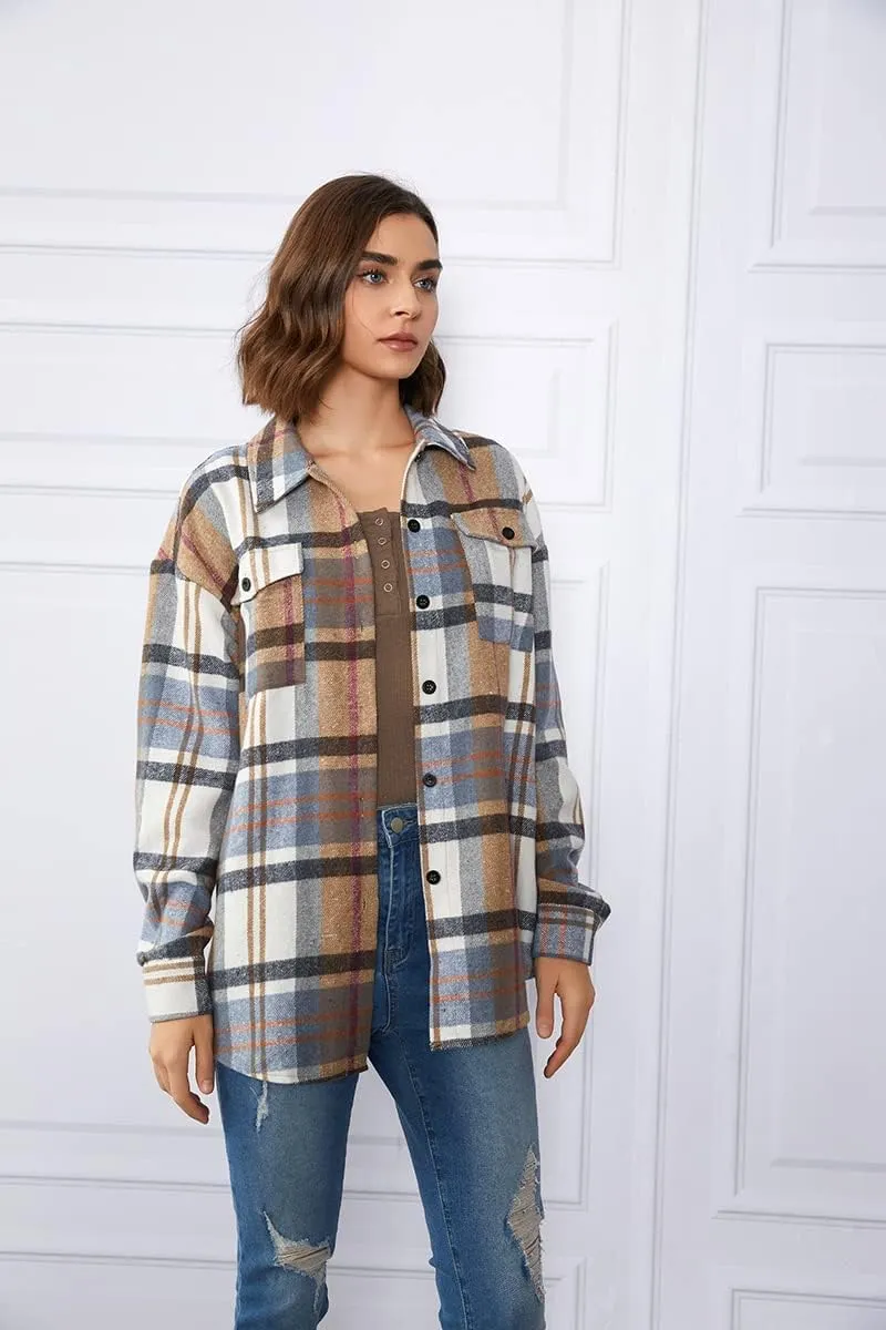AUTOMET Womens Fall Outfits Fashion Clothes Shackets Flannel Plaid Button Down Long Sleeve Shirts Jackets