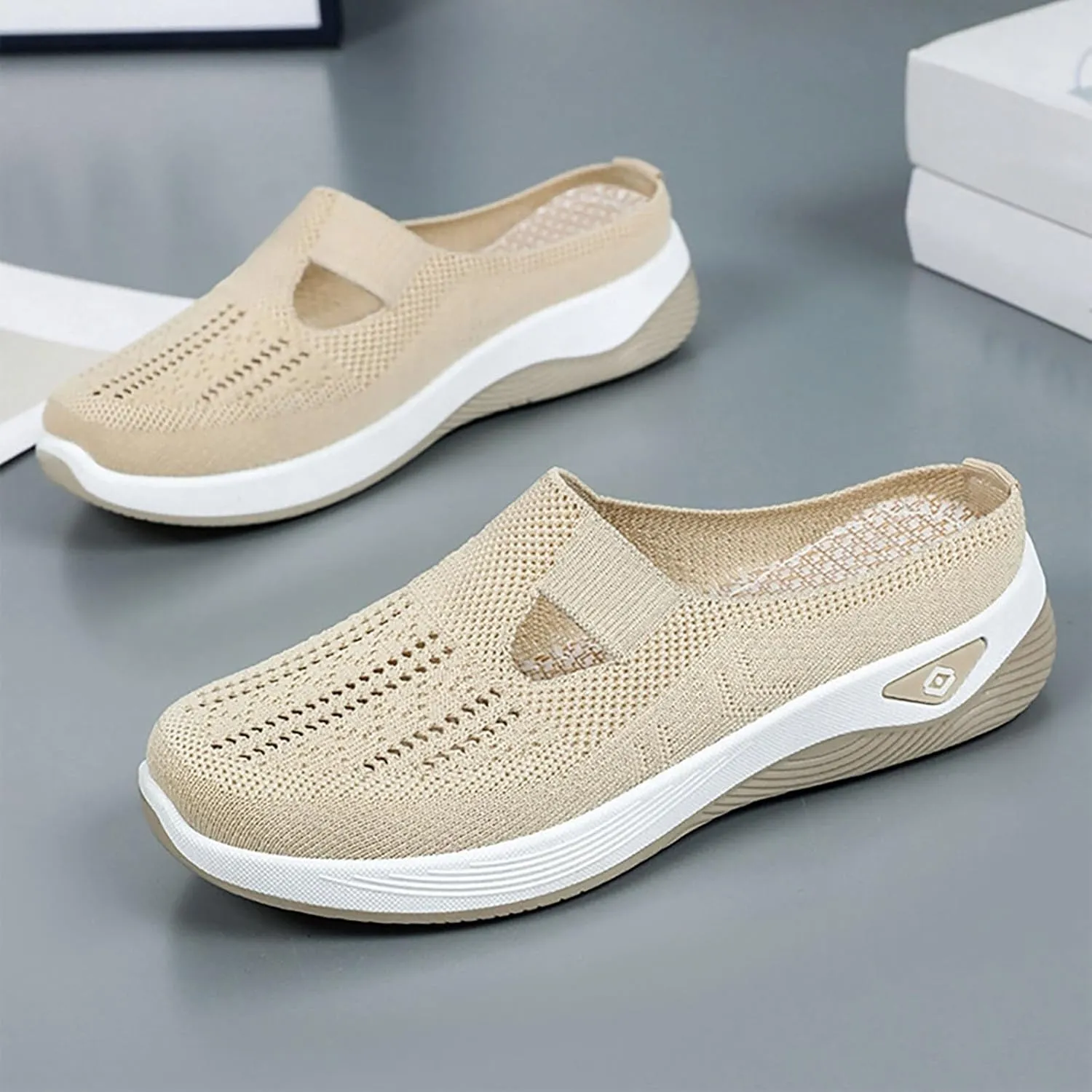 Backless Sneakers for Women Comfort Orthopedic Arch Support Comfortable Casual Shoes Breathable Mesh Slip On Slippers