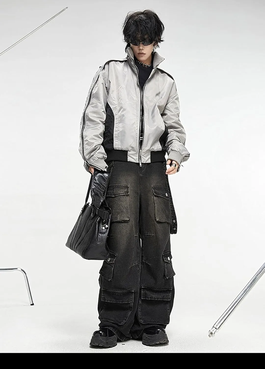 Baggy Cargo Pants for Men Women Wide Leg Jeans Y2k Hip Hop High Waisted Pants Casual Streetwear Grunge Clothes Black